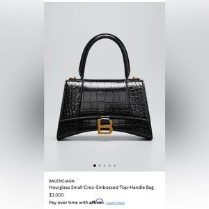 Balenciaga Hourglass Small Black Croc-Embossed Top-Handle/Crossbody Bag $3000